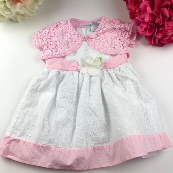 Pink/White 12 Month Dress w/ Pink Cardigan - Picture 5 of 6